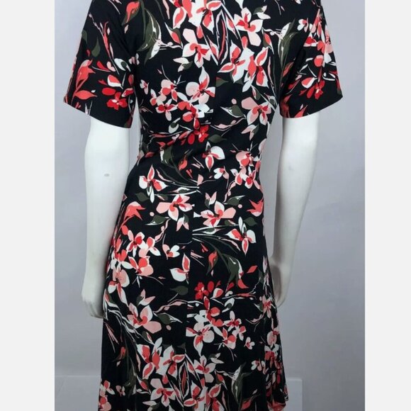 APT.9 Womens Dress Sz Small V-Neck Short Sleeves Flower A-Line Flowy Black Pink - Picture 8 of 11